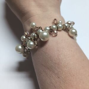 486 Gold Light Pink Faux‎ Pearl Beaded Bracelet